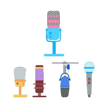Different microphones for audio recording and broadcasting Stock Illustration