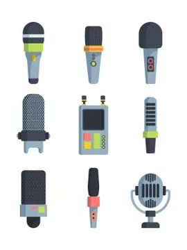 Different microphones flat vector illustrations set Variety Stock Illustration