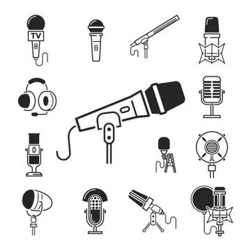 Different microphones types vector icons Stock Illustration