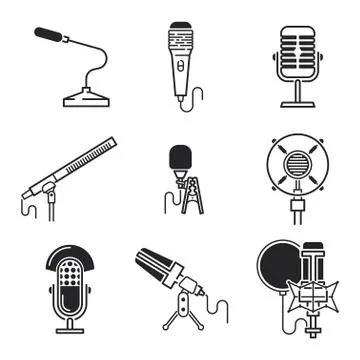 Different microphones types vector icons Stock Illustration