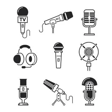 Different microphones types vector icons Stock Illustration
