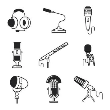 Different microphones types vector icons Stock Illustration