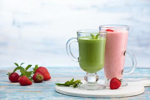 Different  milkshakes on the table. Stock Photos
