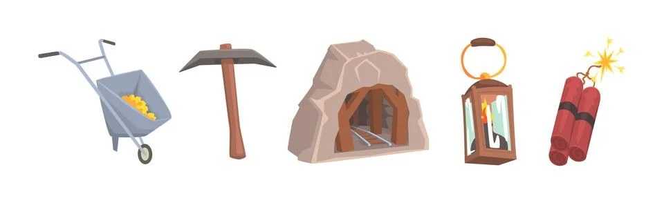 Different Mine Industry Object and Item Vector Set Stock Illustration