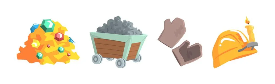 Different Mine Industry Object and Item Vector Set Stock Illustration