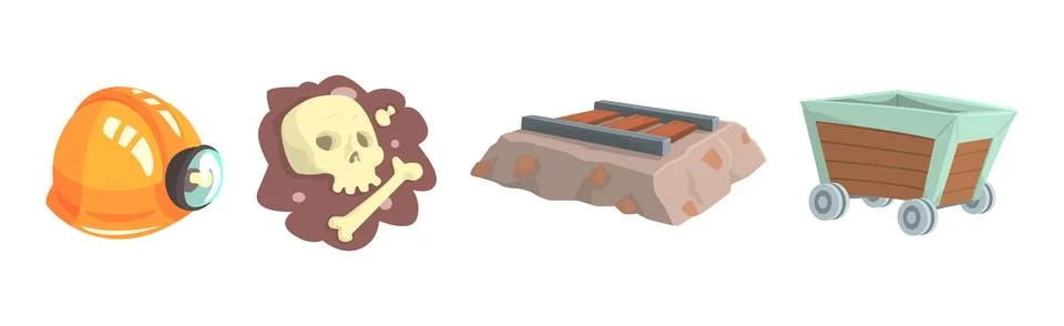 Different Mine Industry Object and Item Vector Set Stock Illustration