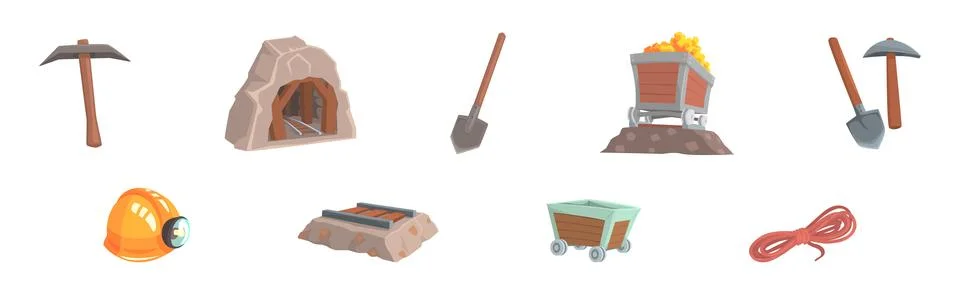 Different Mine Industry Object and Item Vector Set Stock Illustration