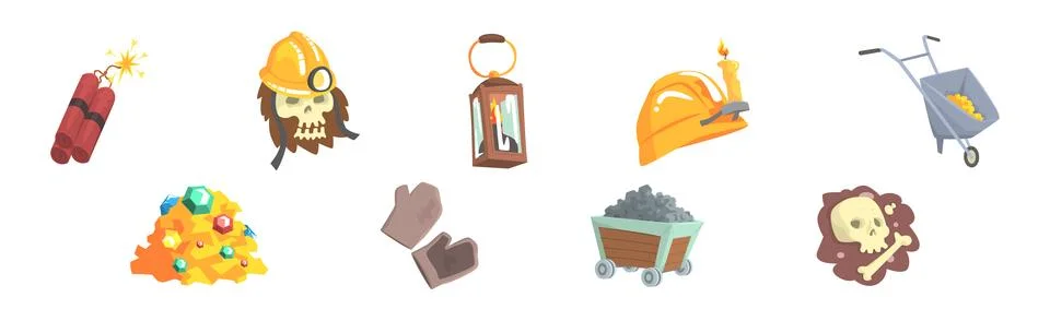 Different Mine Industry Object and Item Vector Set Stock Illustration