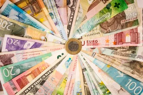 Different mixed banknotes Foto stock