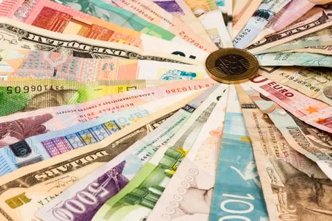 Different mixed banknotes Foto stock