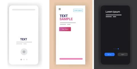 Different mobile app screens set horizontal copy space Illustrazione stock