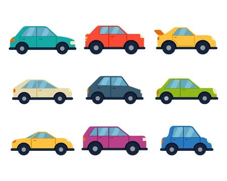 Different models cars set in flat style side view. Vehicle collection. Car イラスト素材
