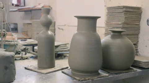 Different models of clay vases Stock Footage 87031330
