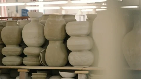 Different models of clay vases Stock Footage 87131157