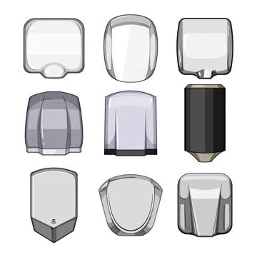 Different modern and vintage hand dryer dispenser collection Stock Illustration