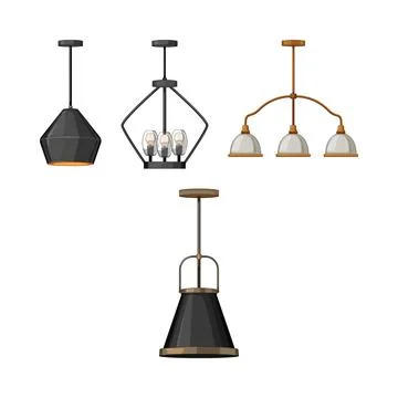 Different modern ceiling pendant light fixtures set Stock Illustration