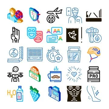 Different modern collection of minimal isometric icons Stock Illustration