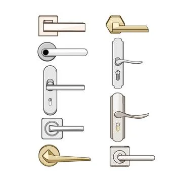 Different modern door handles unlocking access concepts Illustrazione stock
