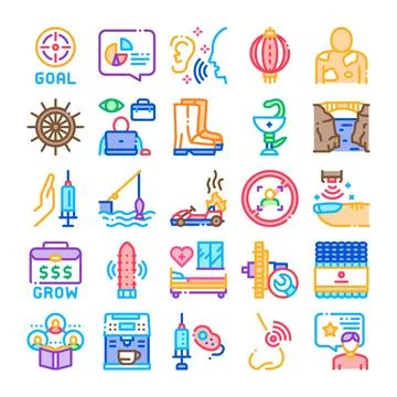 Different modern life activities and icon set concepts 库存插图