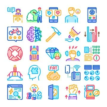 Different modern life concepts digital line icons set Stock Illustration