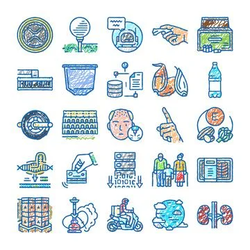Different modern life concepts sketch icons collection Stock Illustration