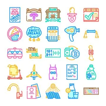Different modern life items and daily routine objects collection Stock Illustration