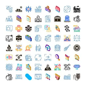 Different modern life themes isometric icon collection Stock Illustration