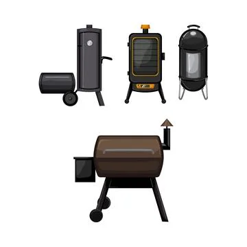 Different modern outdoor barbecue kitchen smokers collection Stock Illustration