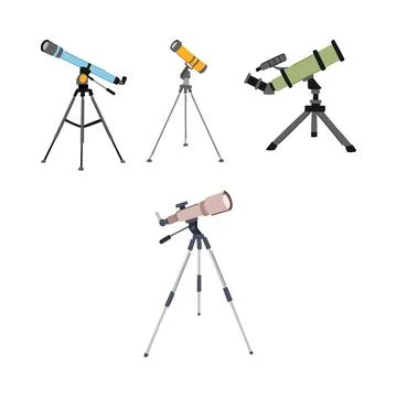 Different modern telescopes on tripods for astronomy hobby Stock Illustration