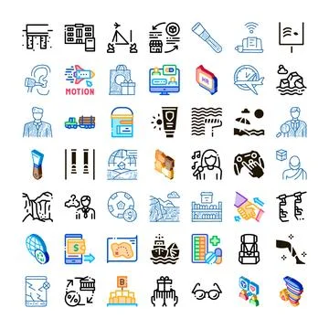 Different modern theme doodle line collection icons Stock Illustration