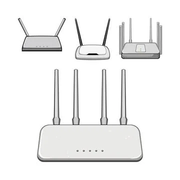 Different modern wireless internet router devices collection Stock Illustration