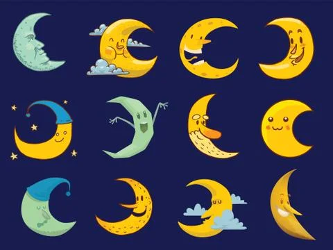 Different moon cartoon face month illustration Ilustração Stock