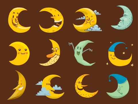 Different moon month face illustration Ilustração Stock