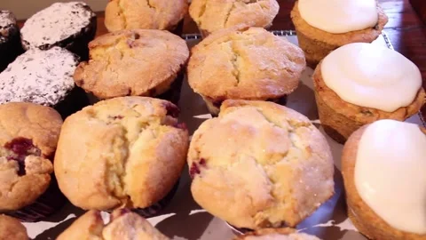 Different muffins flavours in a bakery Stock-Footage 133206926