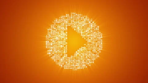 Different multimedia icons form a Play icon on gold background. Stock Footage 85627249