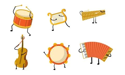 Different musical instuments characters with hands and legs vector illustration Stock Illustration