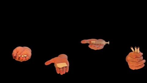 Different narcotics in isolated on black hands Stock Footage 73332900