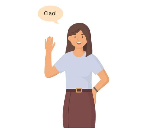Different nations representatives waving hand. Young brunette girl in casual Stock Illustration