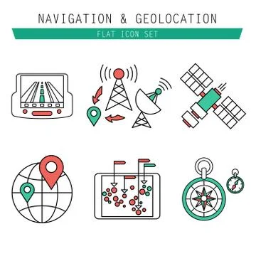 Different navigation icons set with rounded corners. Design elements 库存插图