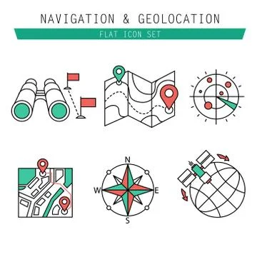 Different navigation icons set with rounded corners. Design elements 库存插图