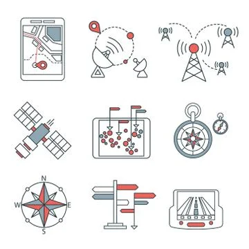 Different navigation icons set with rounded corners. Design elements Stock Illustration