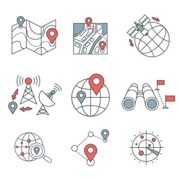 Different navigation icons set with rounded corners. Design elements Stock Illustration