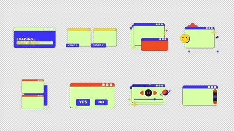 Different neo brutalism popup UI windows animation set Stock Footage 334659965