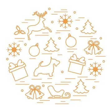 Different new year and christmas symbols. Winter elements. Stock Illustration