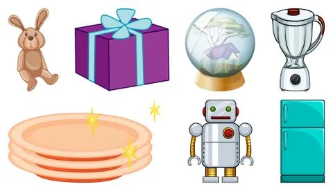 Different objects in big set on white background Illustrazione stock