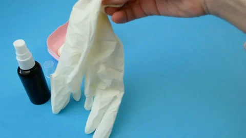 Different objects for hand and face sanitizing and protection, soap, sanitize Stock Footage 129611602