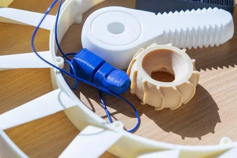 Different objects printed 3D printer Models created 3D printer molten plastic Stock Photos