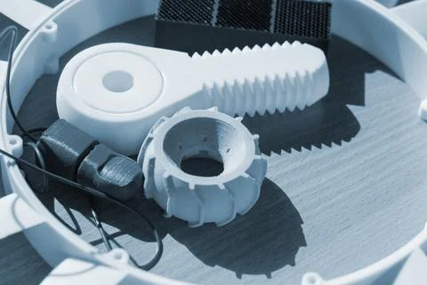 Different objects printed 3D printer Models created 3D printer molten plastic Stock Photos