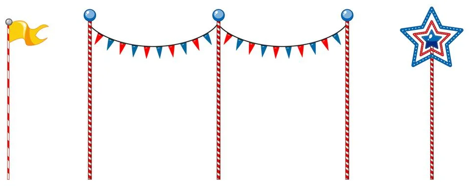 Different objects on red and white poles Illustrazione stock