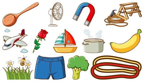 Different objects on white background Stock Illustration